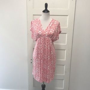 Whish VNeck Flowy Ivory and Coral Dress size Med